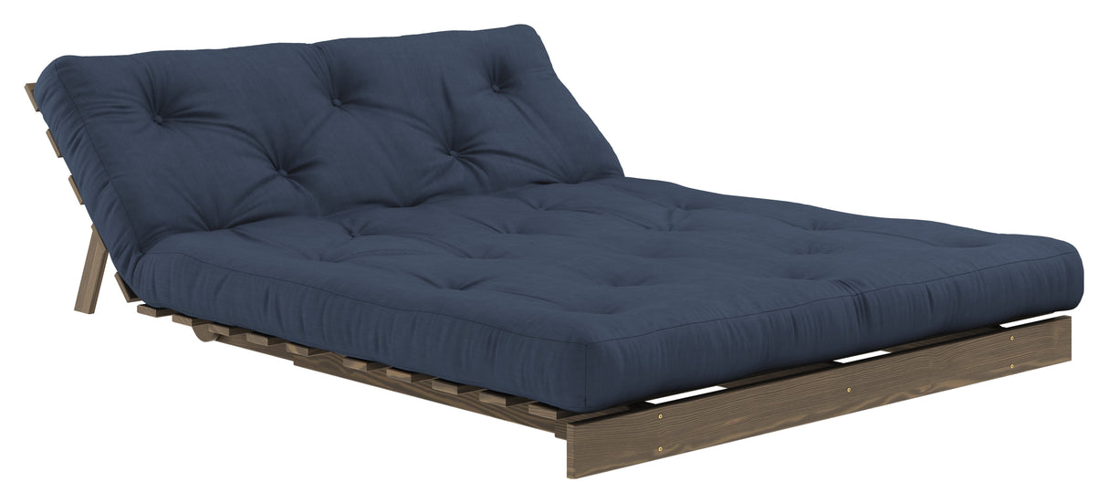 Roots 140 Sofa bed, Brown lacquered pine, Navy