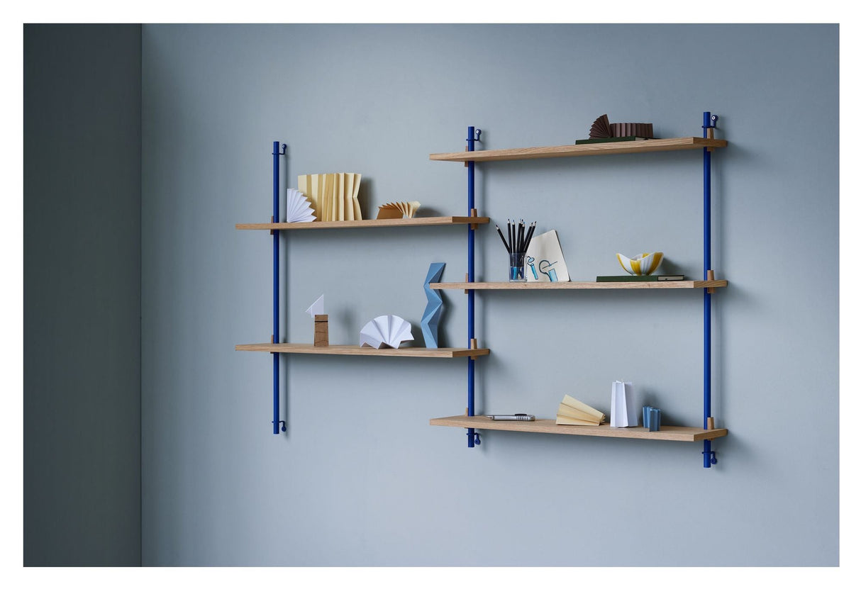 Wall Shelving, 2 bays, 5 shelves, H:85, Oak/Blue