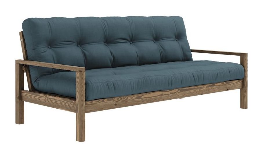 Knob Sofa bed, Brown lacquered pine, Petrol Blue