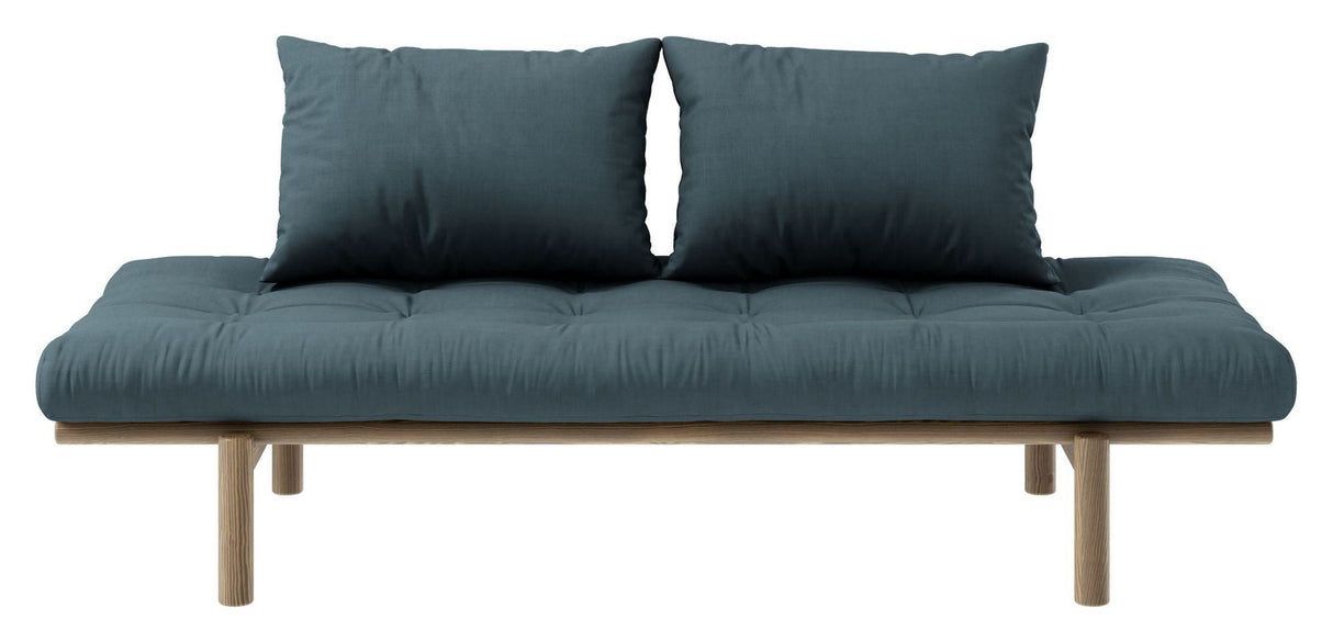 Pace Daybed Sofa bed, Brown lacquered pine, Petrol Blue