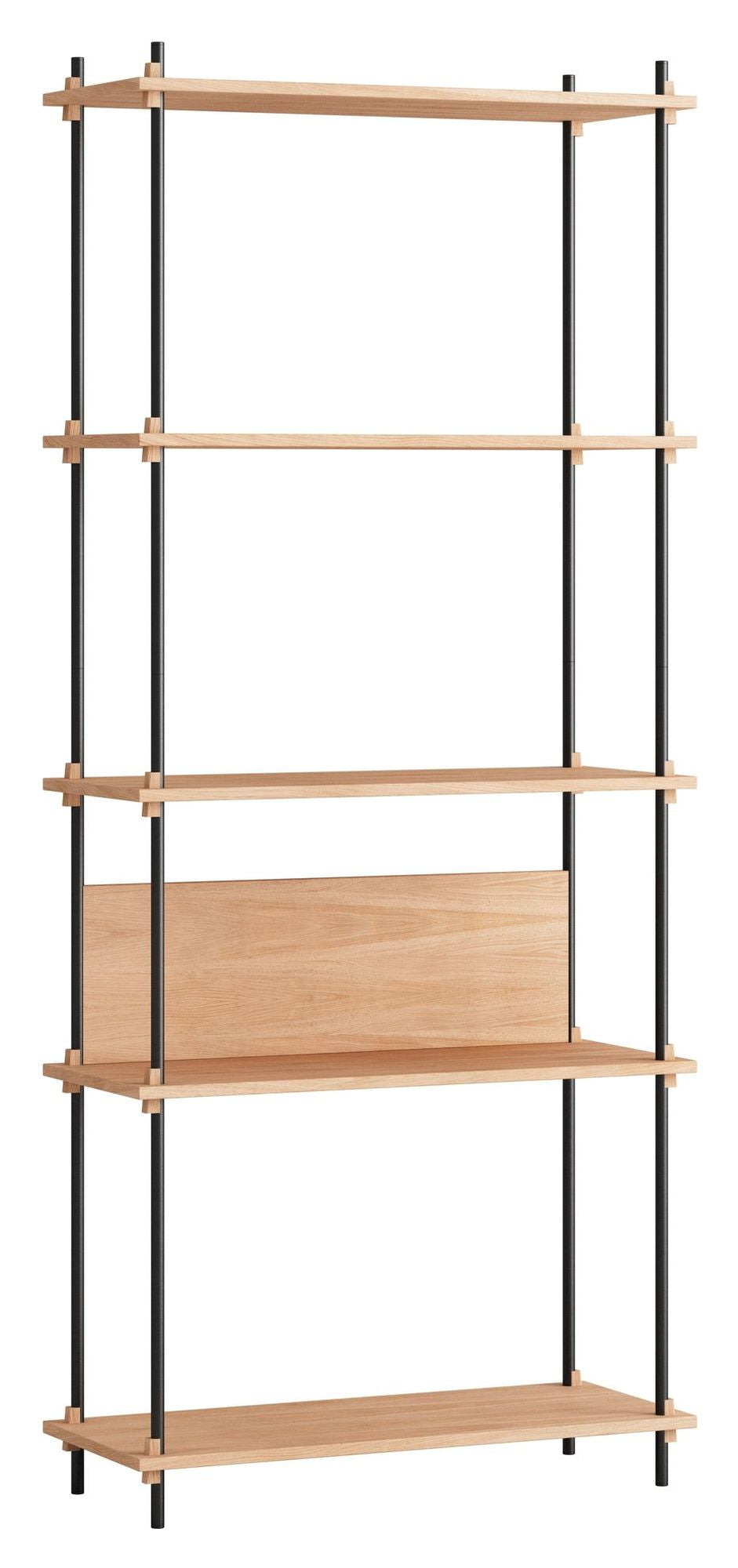 Shelving System, 1 bay, 5 shelves, H:200, Oak/Black