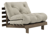 Roots 90 Sofa bed, Brown lacquered pine, Linen