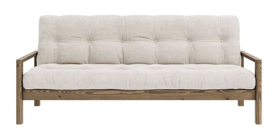 Knob Sofa bed, Brown lacquered pine, Ivory velvet