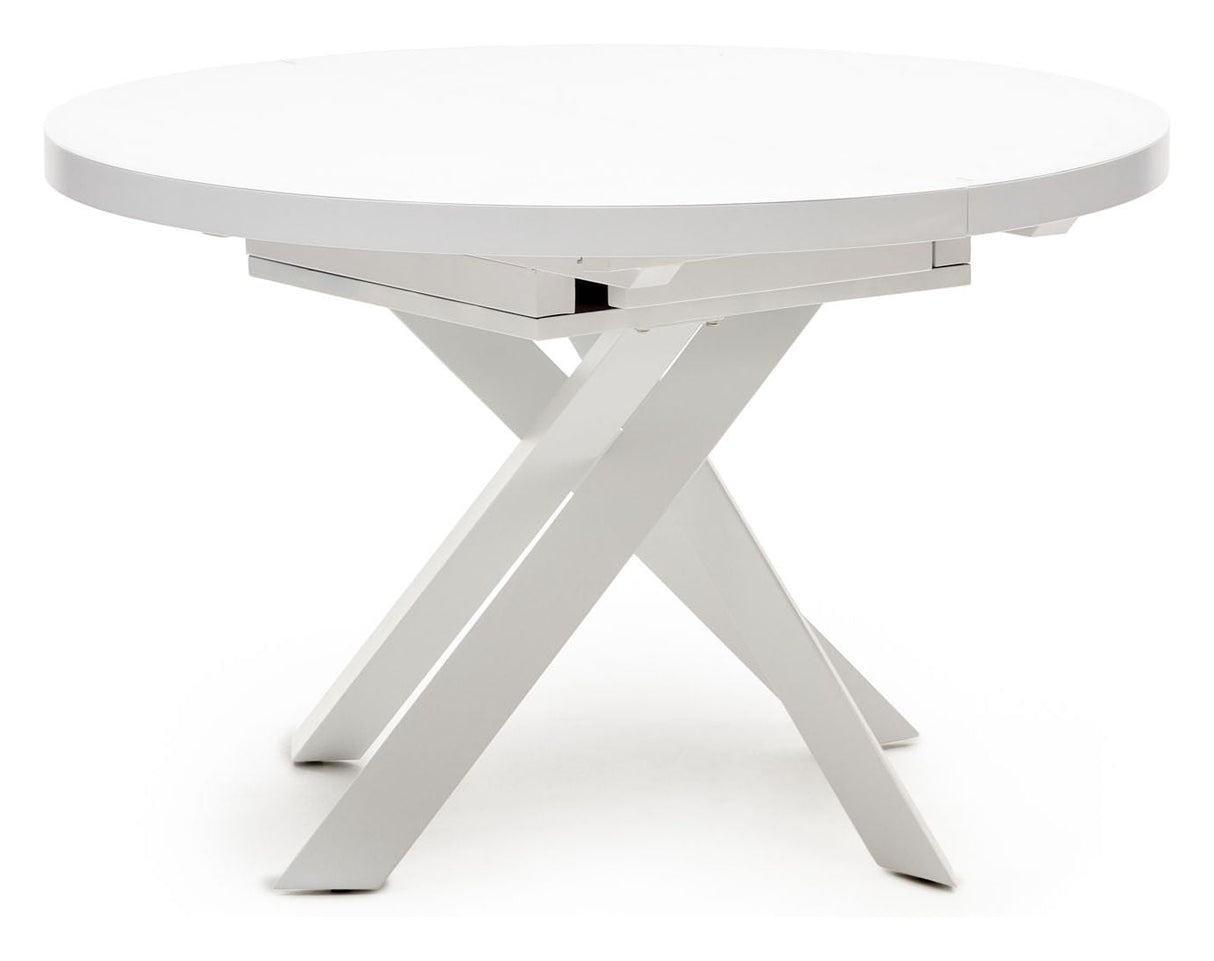 Vashti Retractable table, White glass and MDF, Ø120x120