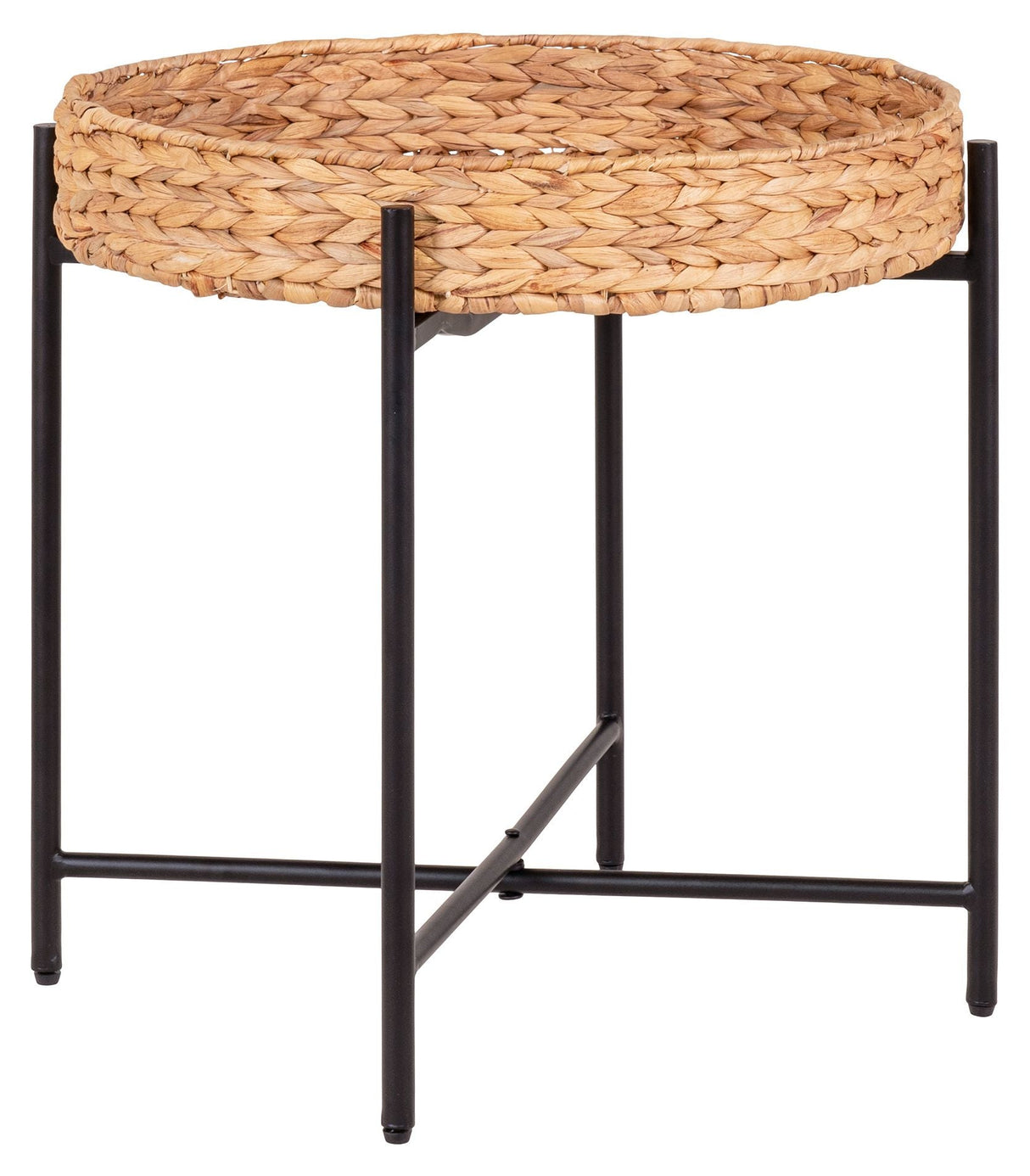 Naro Corner table in metal and water hyacinth, Ø50x48.5