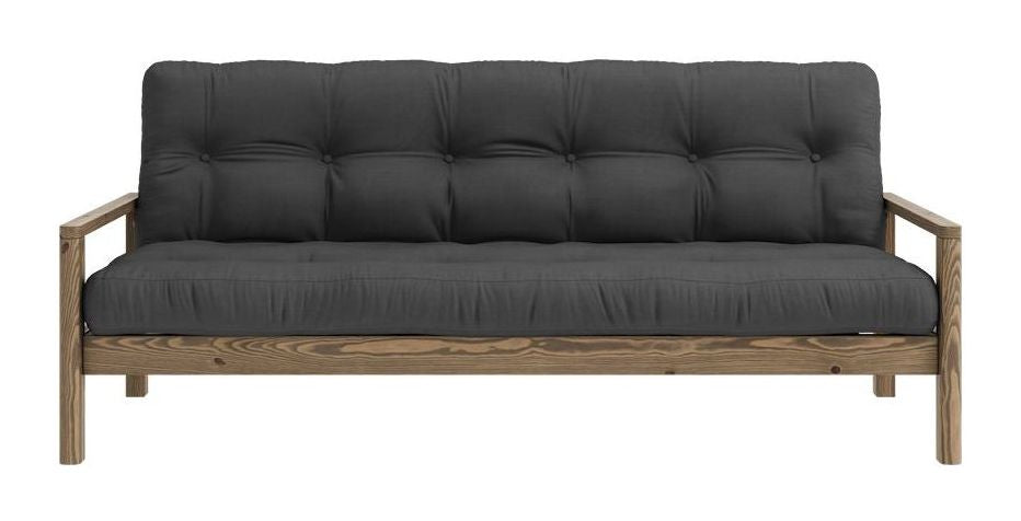 Knob Sofa bed, Brown lacquered pine, Dark Gray