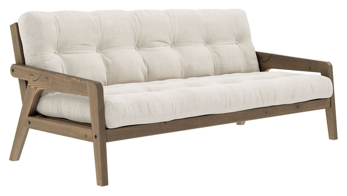 Grab Sofa bed, Brown lacquered pine, Ivory velvet