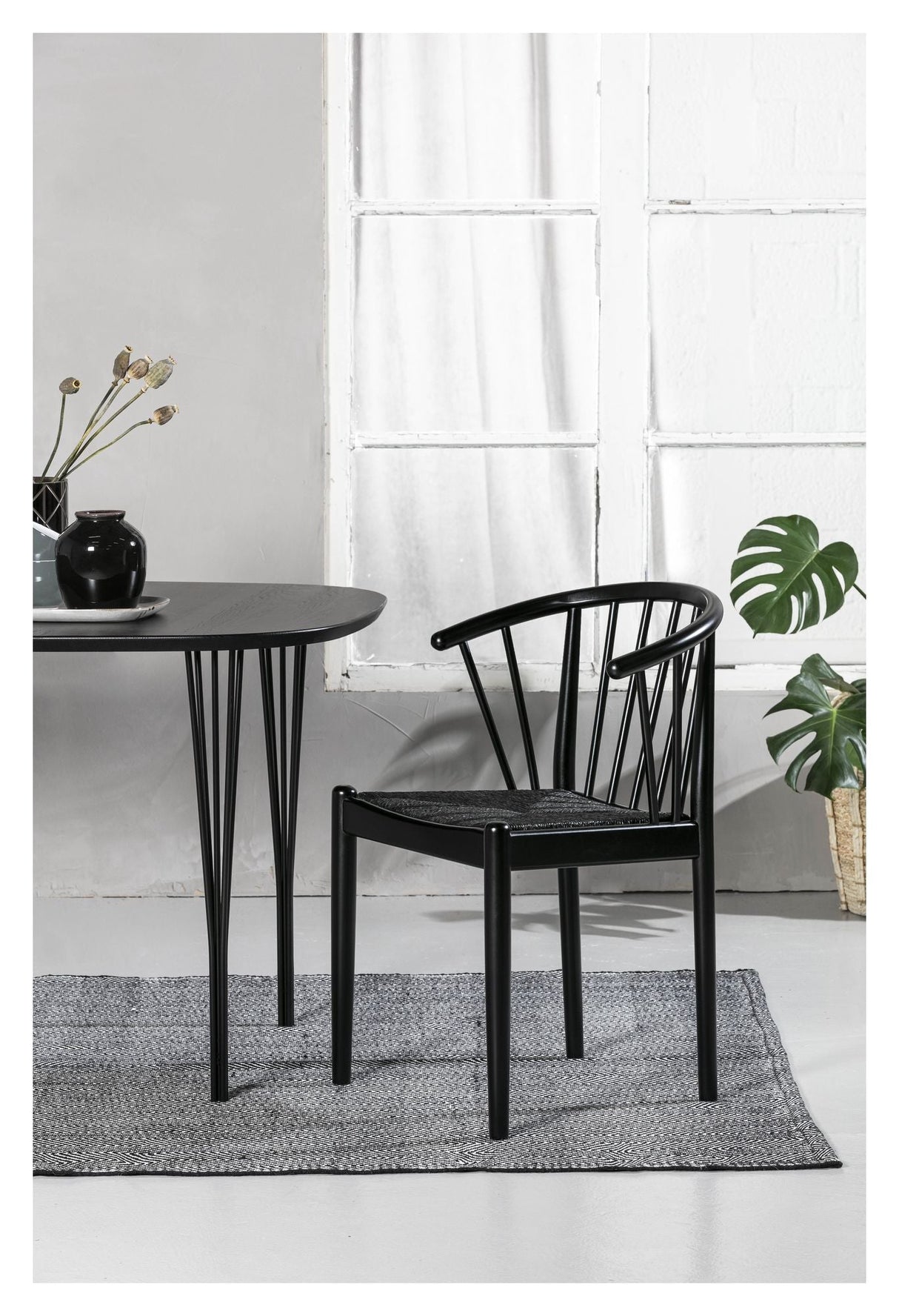 Lindeberg Dining chair with black braid, Black lacquered beech