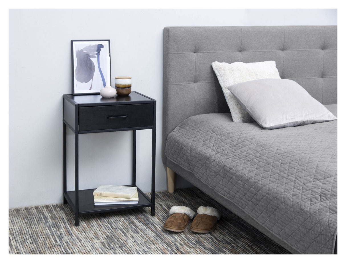 Seaford Bedside table with drawer, Black