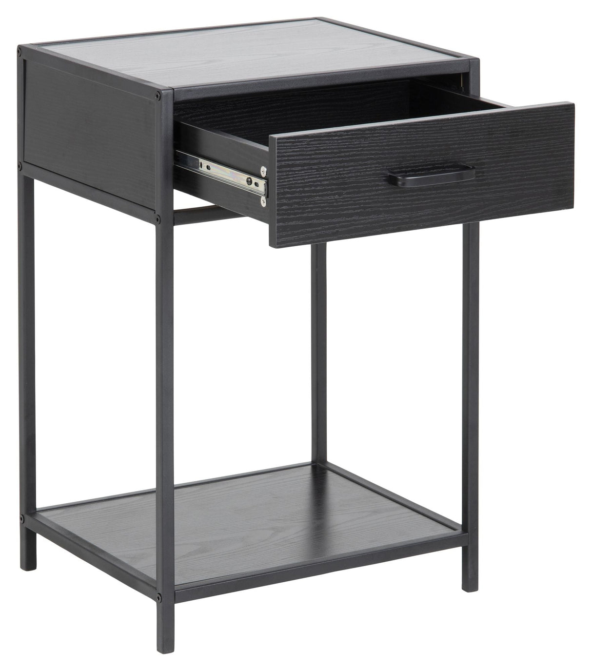 Seaford Bedside table with drawer, Black