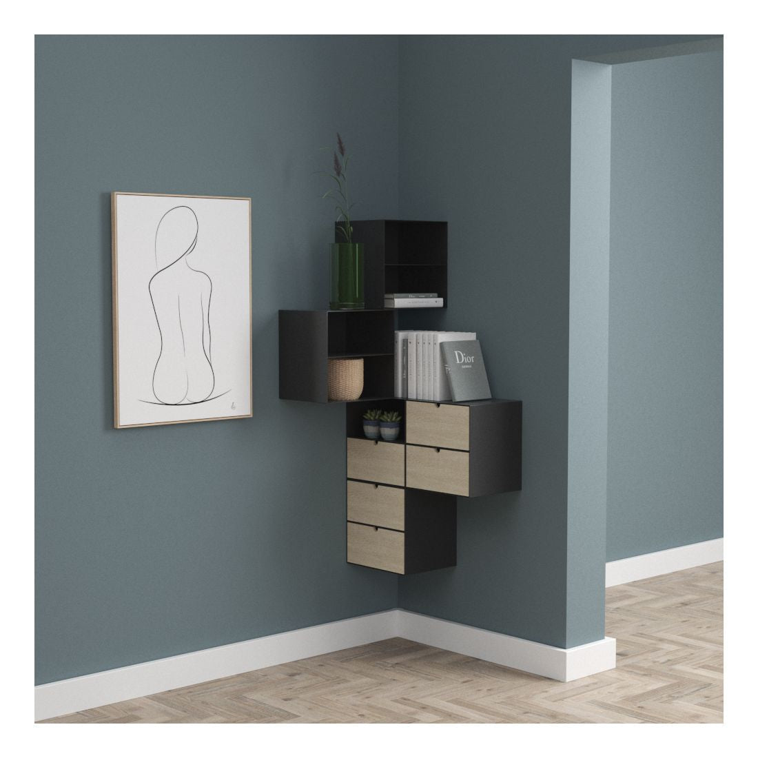 Joliet Bedside Table, Wall Hanged, Black