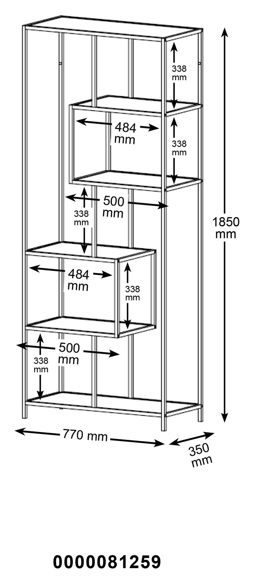 Seaford Assymetric Shelf Black, w. 4 shelves