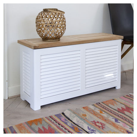 Classic Storage bench w/lid, White/teak