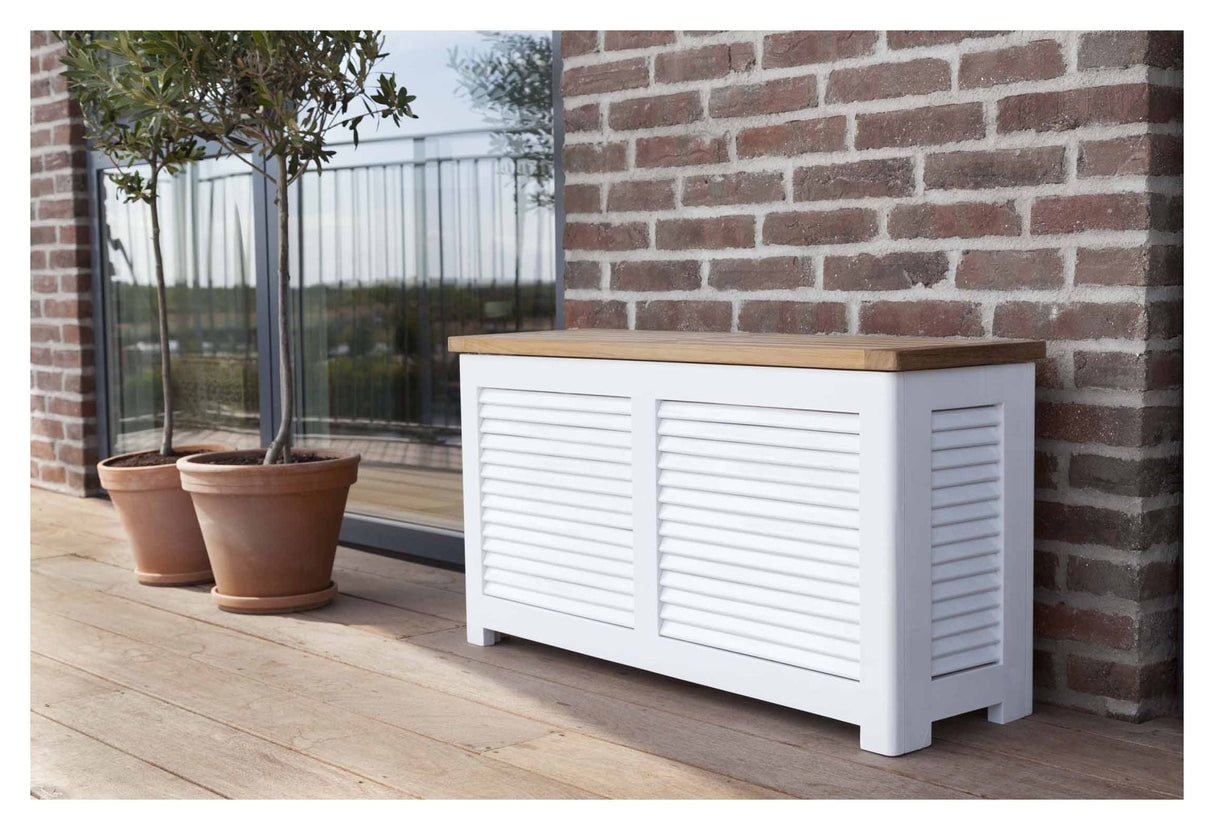 Classic Storage bench w/lid, White/teak