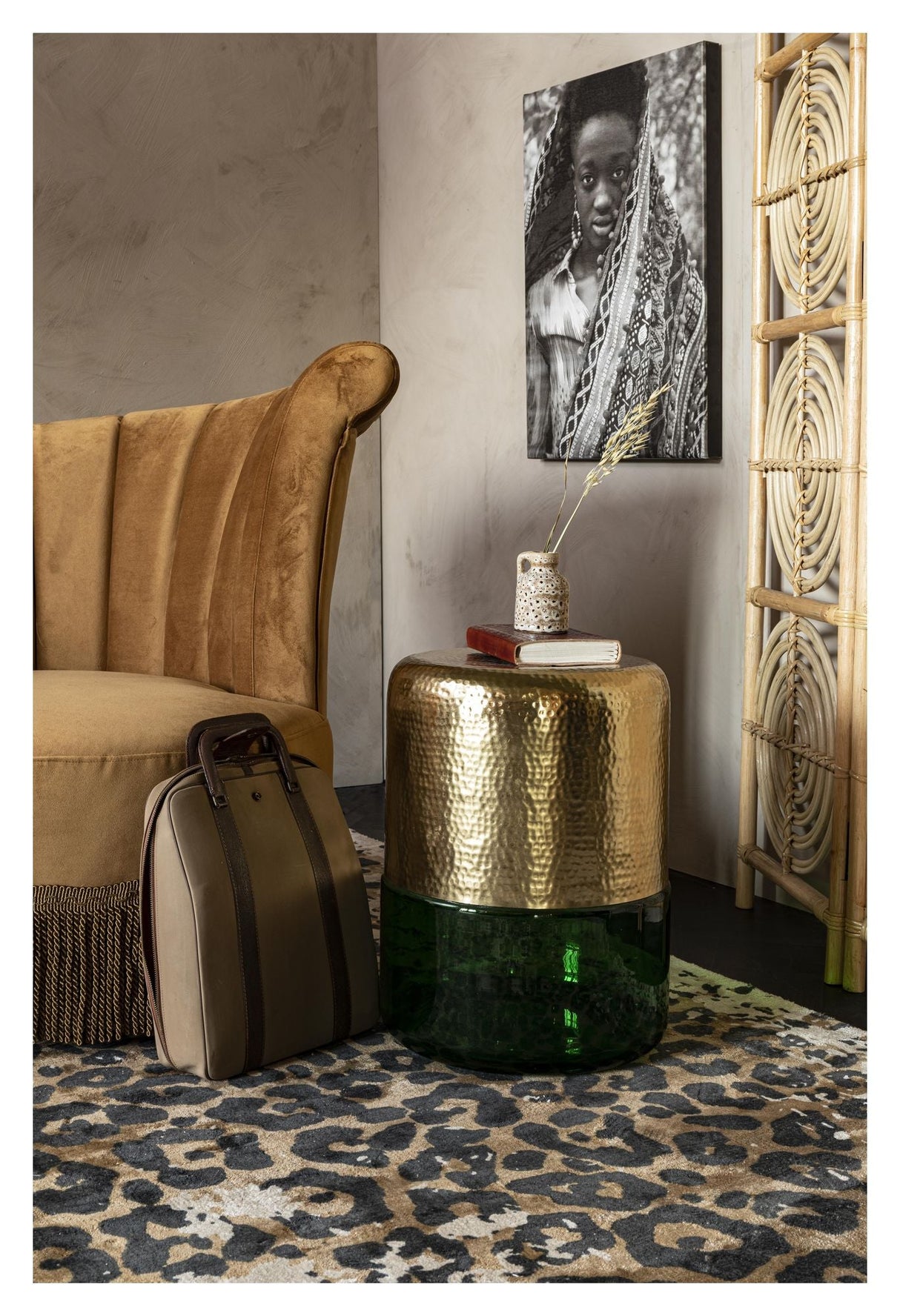 Dutchbone Cave Side Table - Green/Gold, Ø35