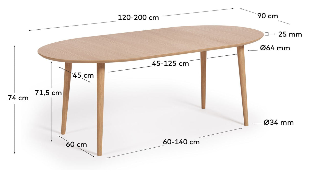 Oqui Dining table with extension 90x120(200), oak veneer