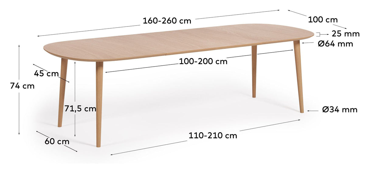 Oqui Dining table with extension, 100x160(260), oak veneer