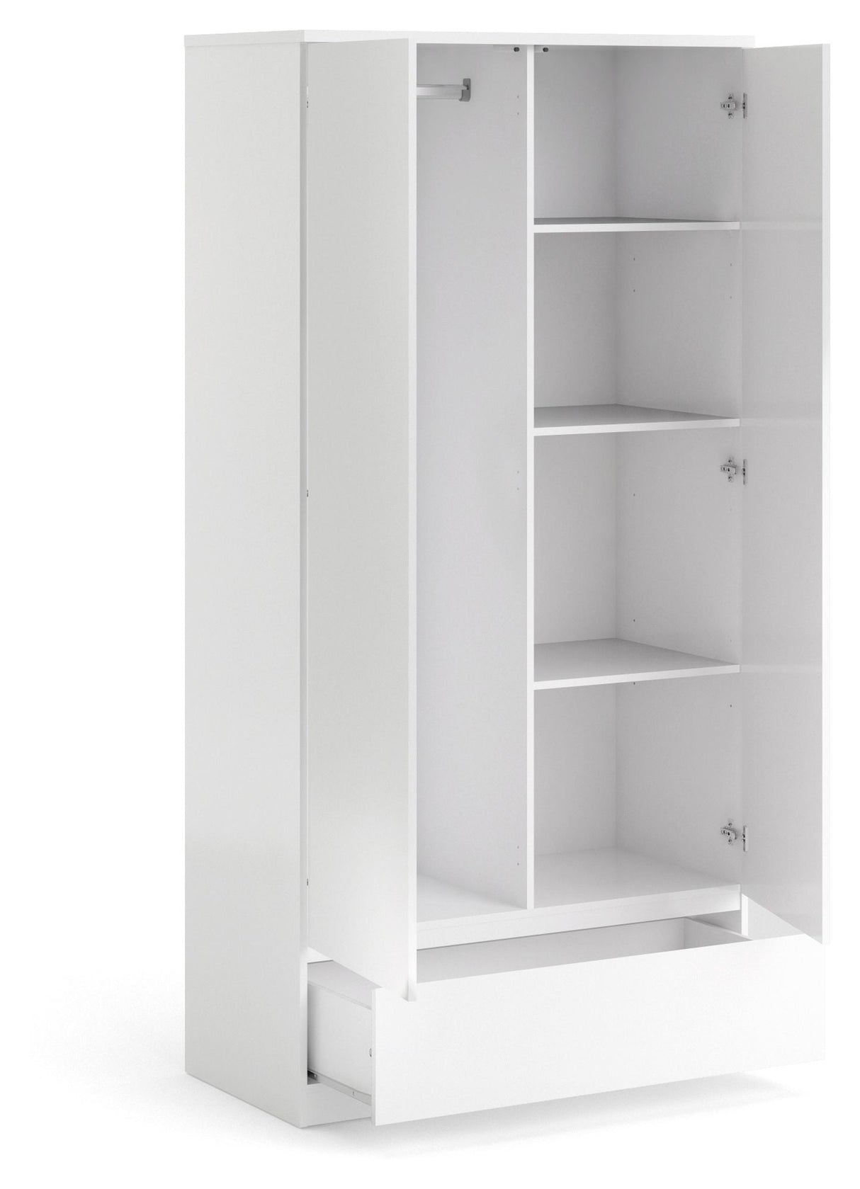 Naia Wardrobe - White high gloss w/2 doors + 1 drawer