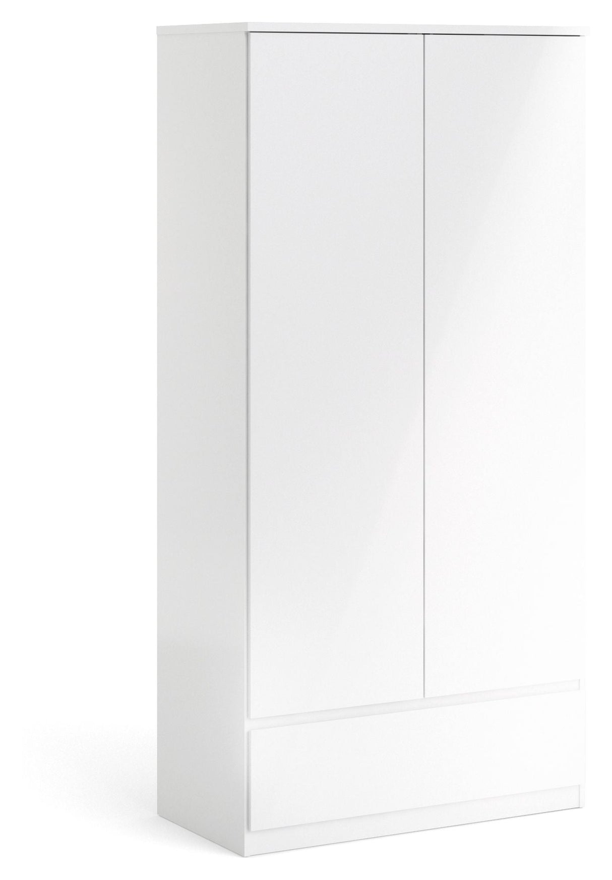 Naia Wardrobe - White high gloss w/2 doors + 1 drawer