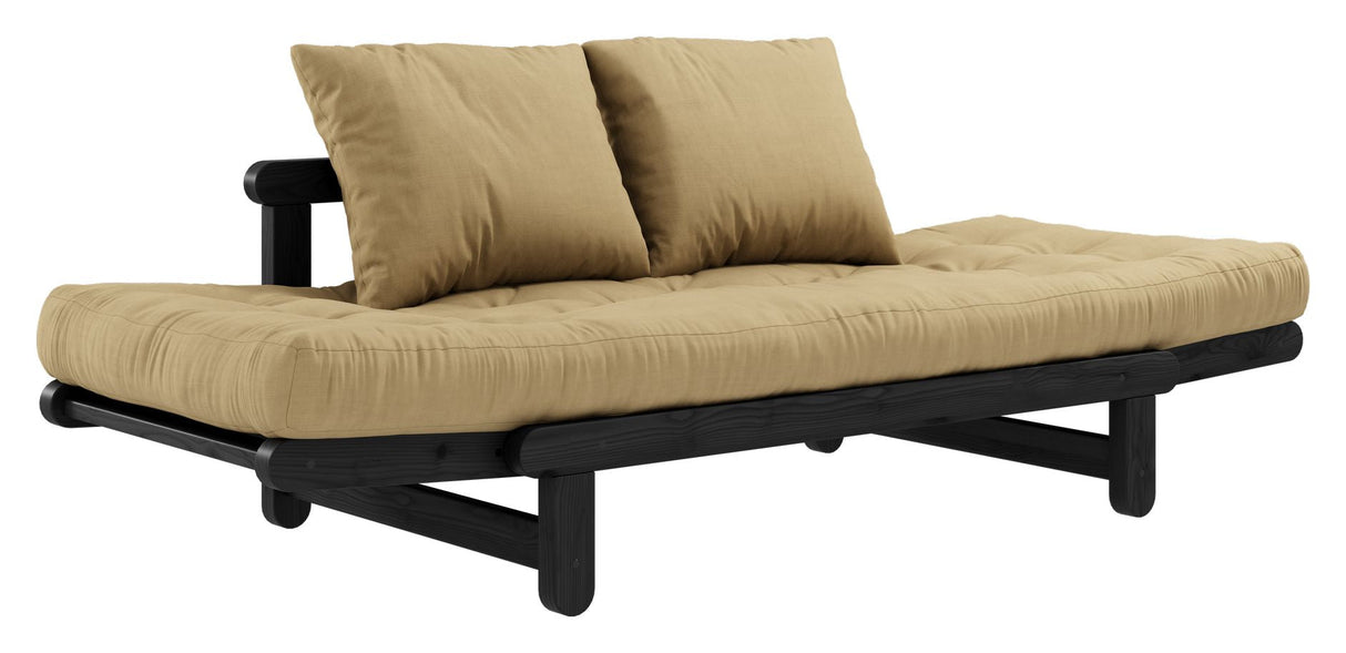 Beat Sofa bed, Black lacquered, Pine/Wheat beige