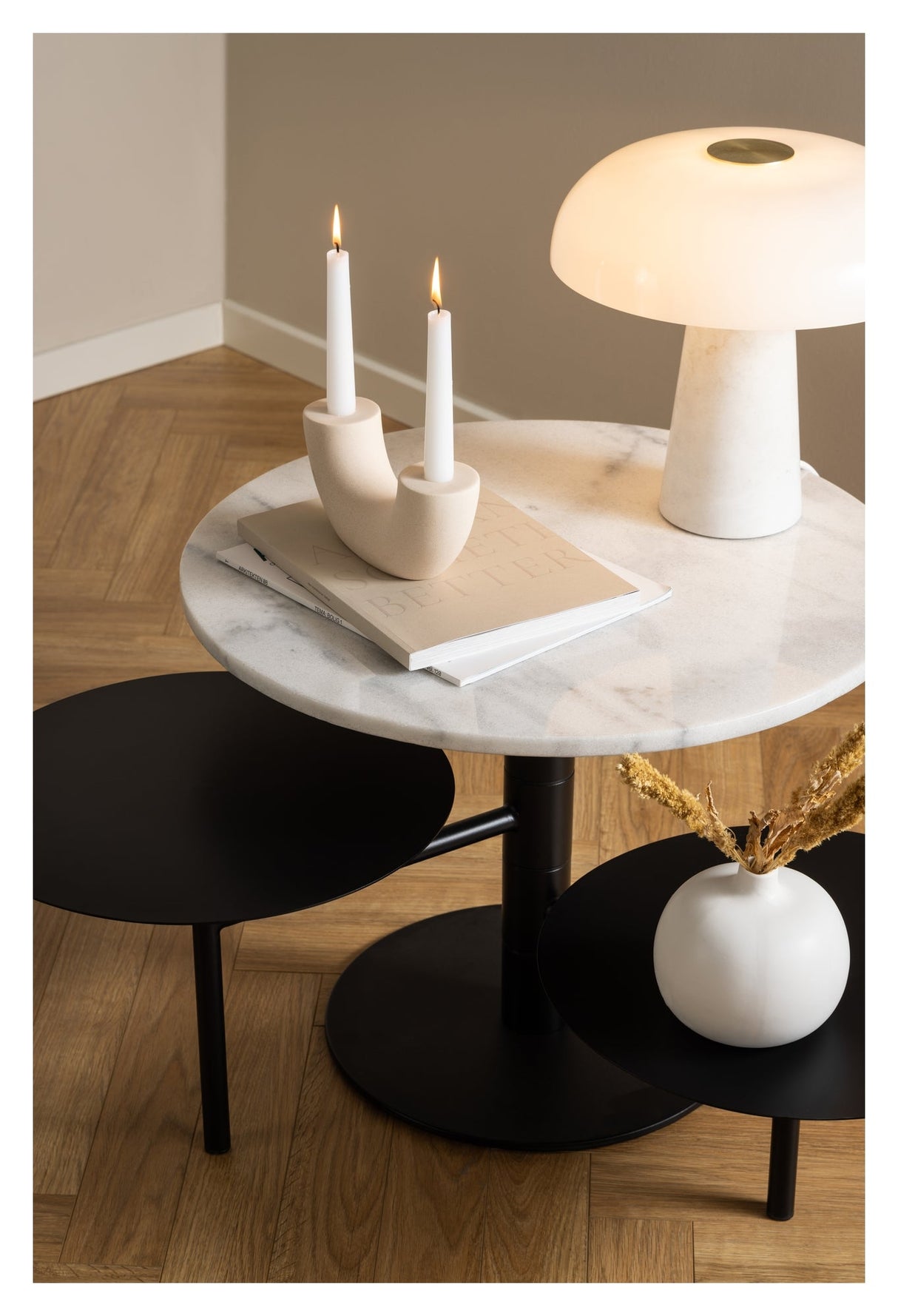 Lahti, coffee table set Ø60 - white/black