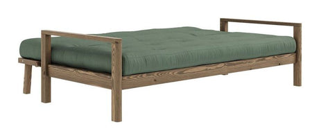 Knob Sofa bed, Brown lacquered pine, Olive Green