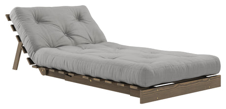 Roots 90 Sofa bed, Brown lacquered pine, Gray