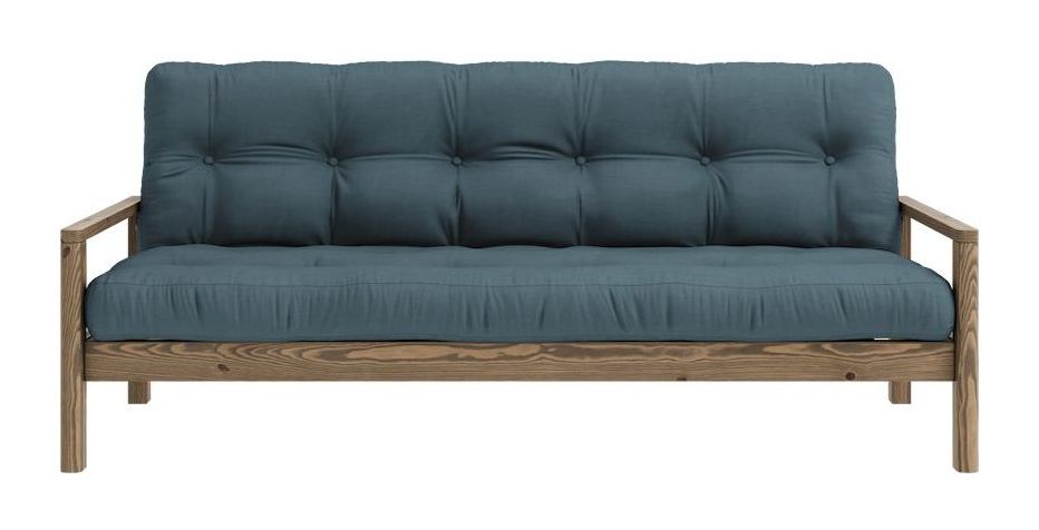 Knob Sofa bed, Brown lacquered pine, Petrol Blue