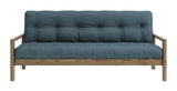 Knob Sofa bed, Brown lacquered pine, Petrol Blue