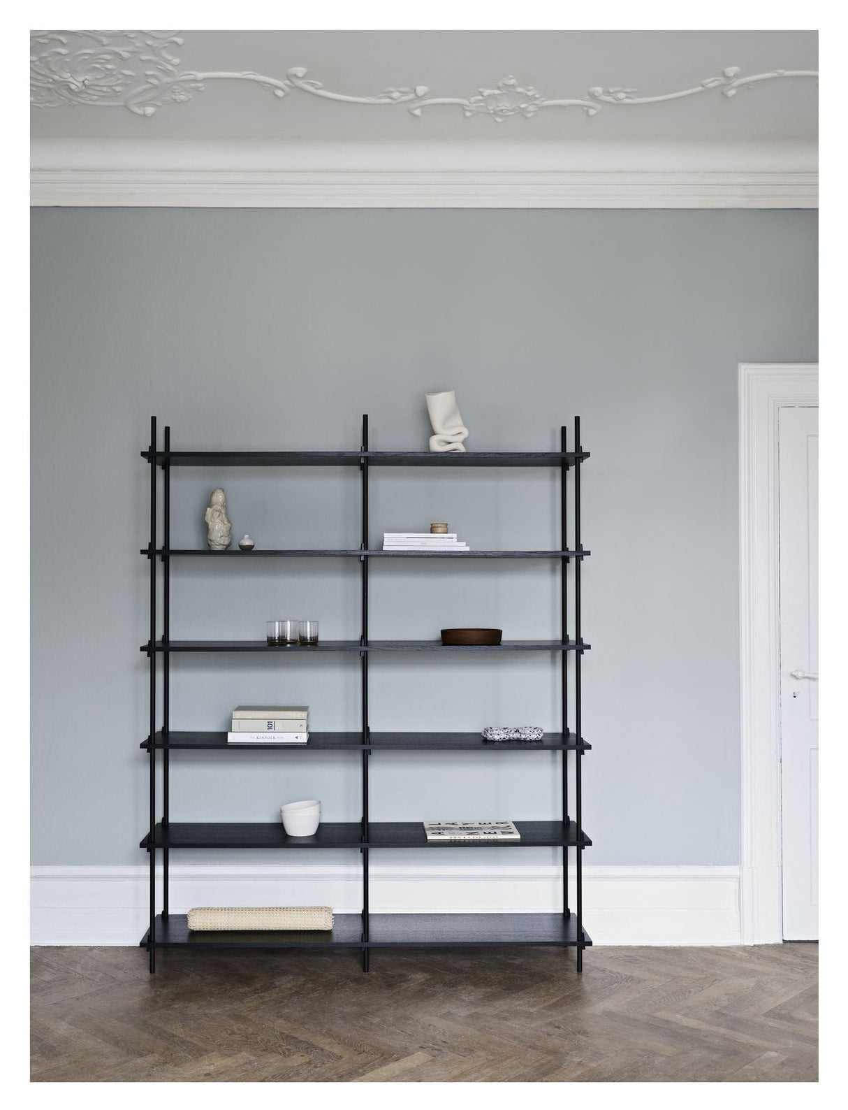 Shelving System, 2 bays, 12 shelves, H:200, Black/black