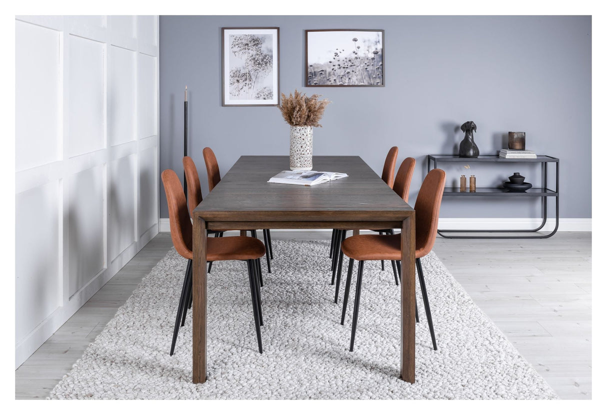 Slider Dining table with extension, Smoked oak with 6 Polar chairs, Brown