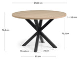 Argo Full Dining Table Ø119, Nature Melamine Top/Black Legs