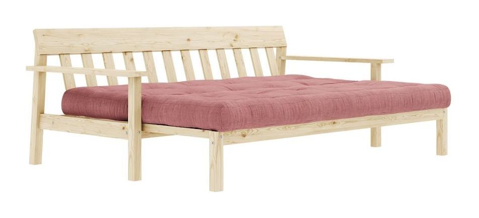 Unwind Sofa Bed, Lacquered Pine, Sorbet Pink Velvet