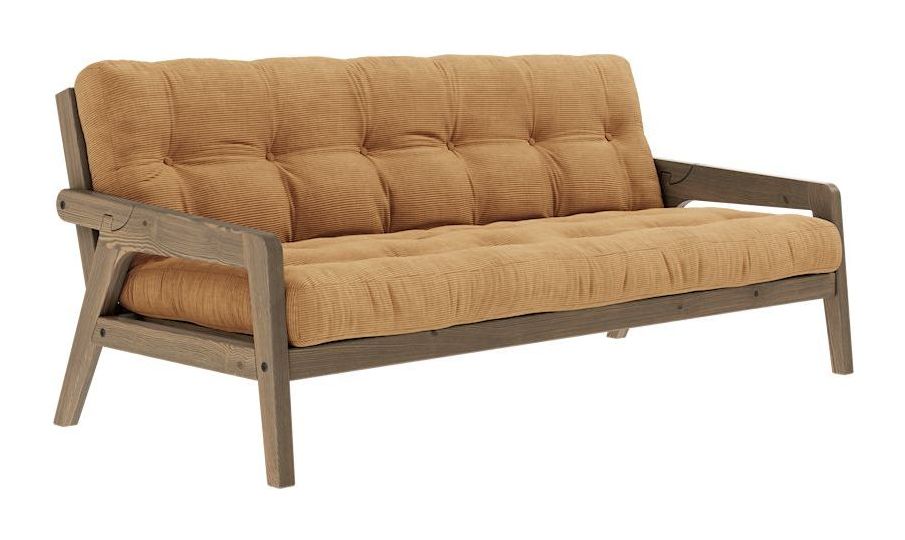 Grab Sofa bed, Brown lacquered pine, Brown velvet