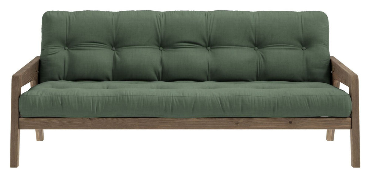 Grab Sofa bed, Brown lacquered pine, Olive Green