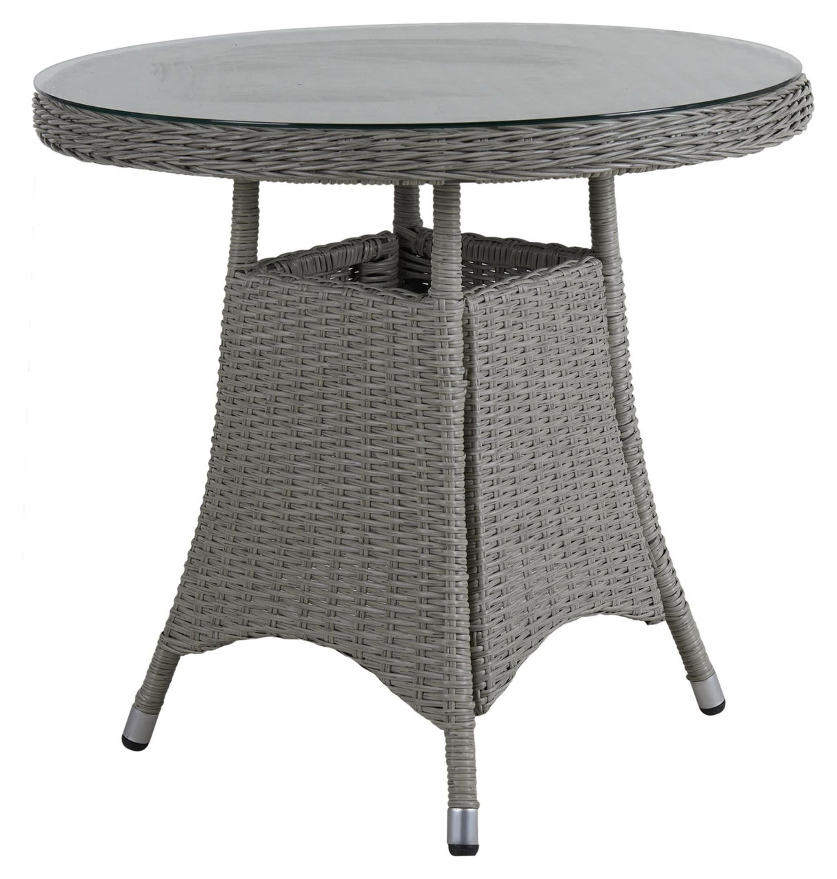 Hornbrook Garden table with glass, Ø80, Gray wicker