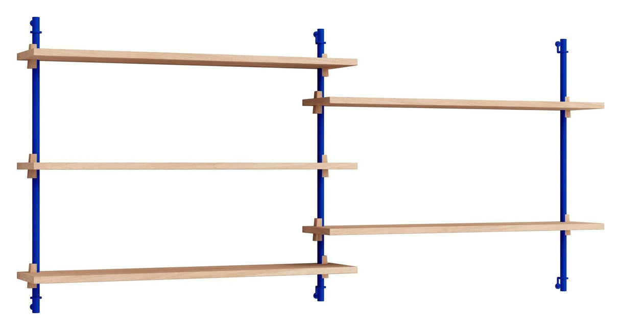 Wall Shelving, 2 bays, 5 shelves, H:65, Oak/Blue