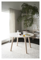 Taransay Dining table, Beige travertine, White pigm., Ø125