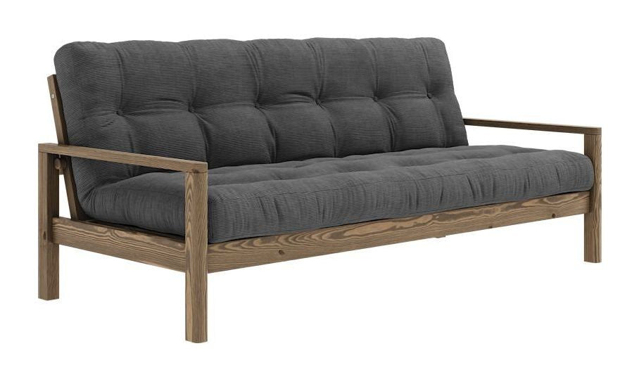 Knob Sofa bed, Brown lacquered pine, Dark Gray Velvet