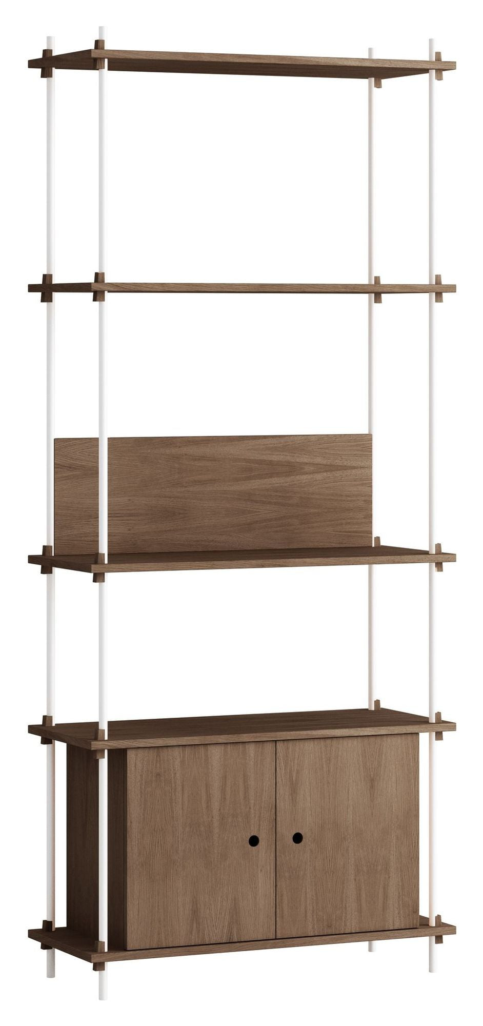 Shelving System w. cabinet, 1 bay, 3 shelves, H:200, Smoked Oak/White