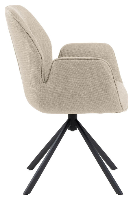 Boston Dining chair with armrests and swivel function, Beige fabric