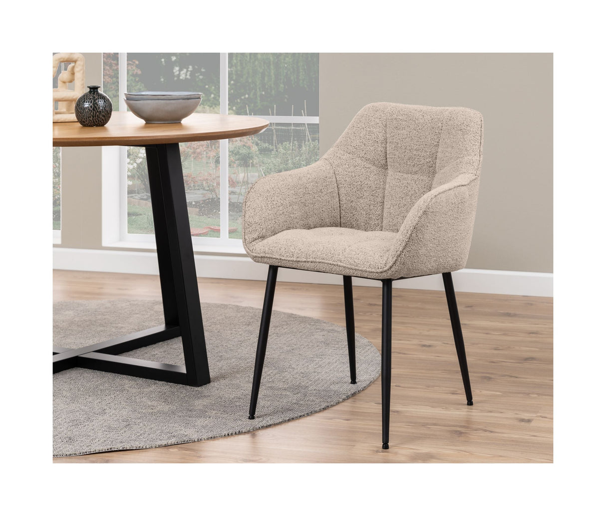 Åre Dining chair with armrests and sewing, Beige fabric