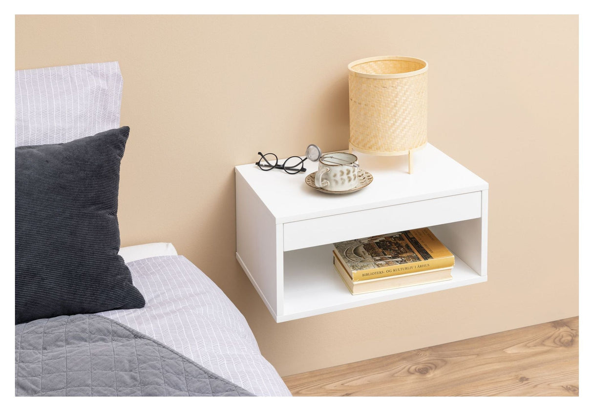 Cholet Bedside table with wall mounting, White MDF, 50x35