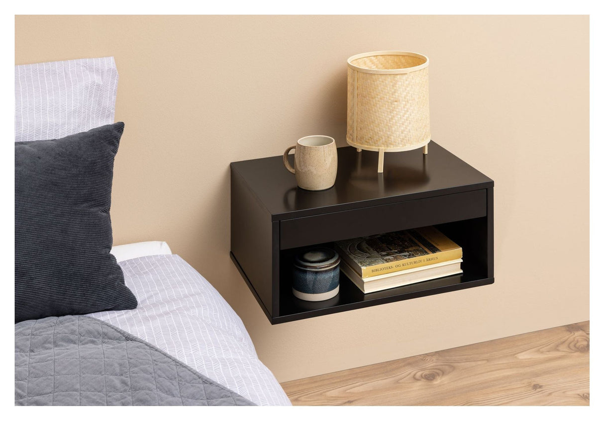 Cholet Bedside table with wall mounting, Black MDF, 50x35