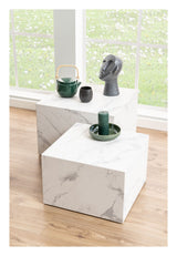 Dice Coffee Table Set - White Marble Look