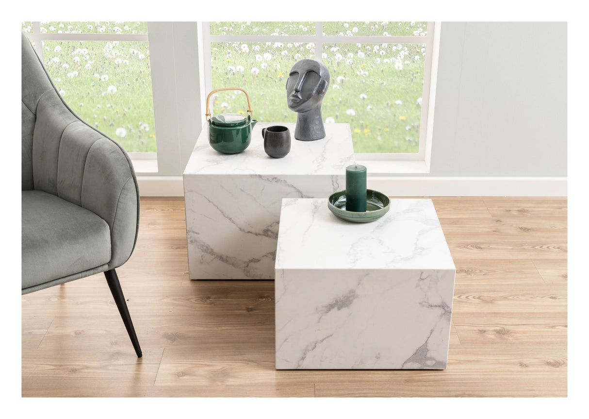 Dice Coffee Table Set - White Marble Look