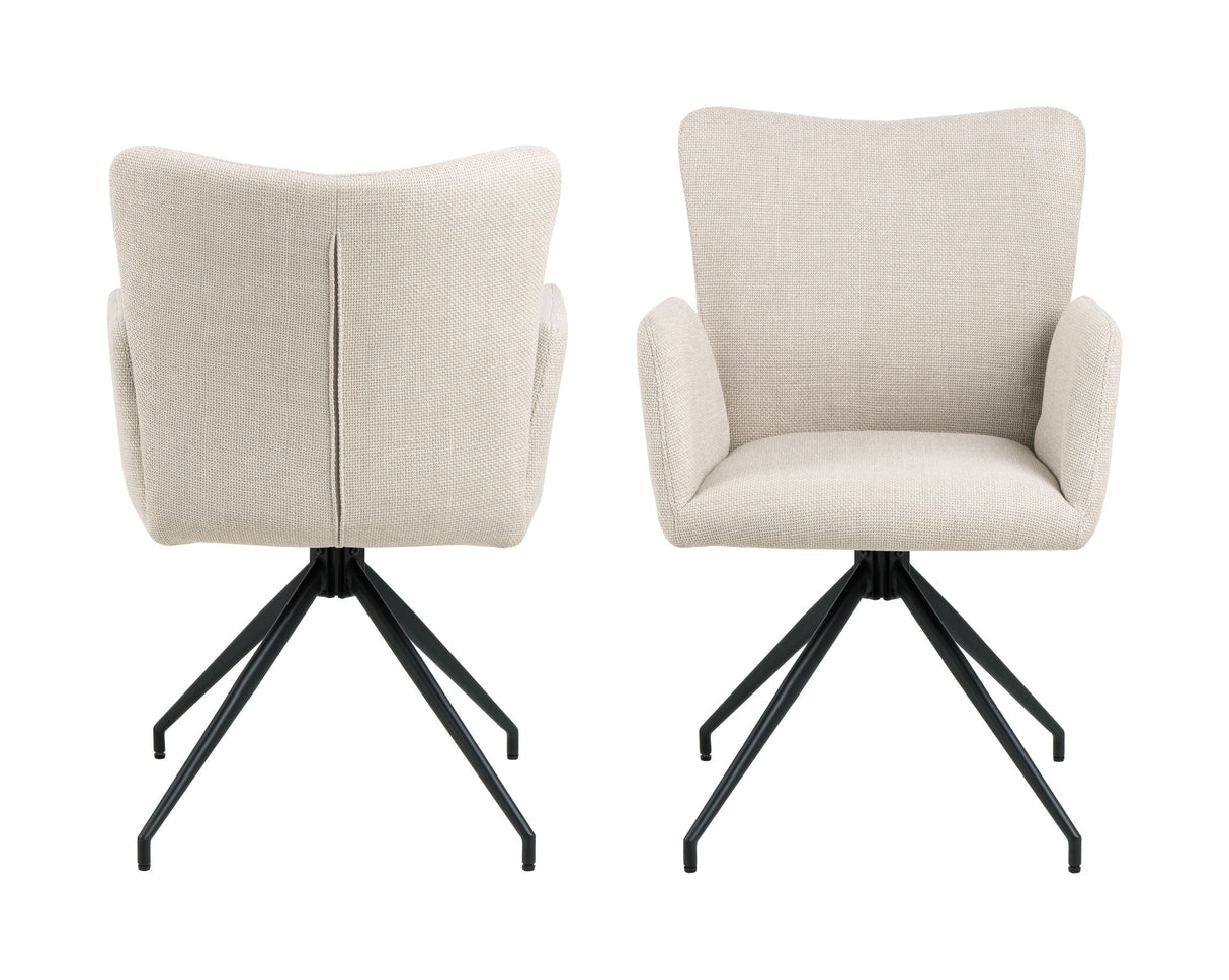 Laura Dining chair with armrests and turns, Beige fabric