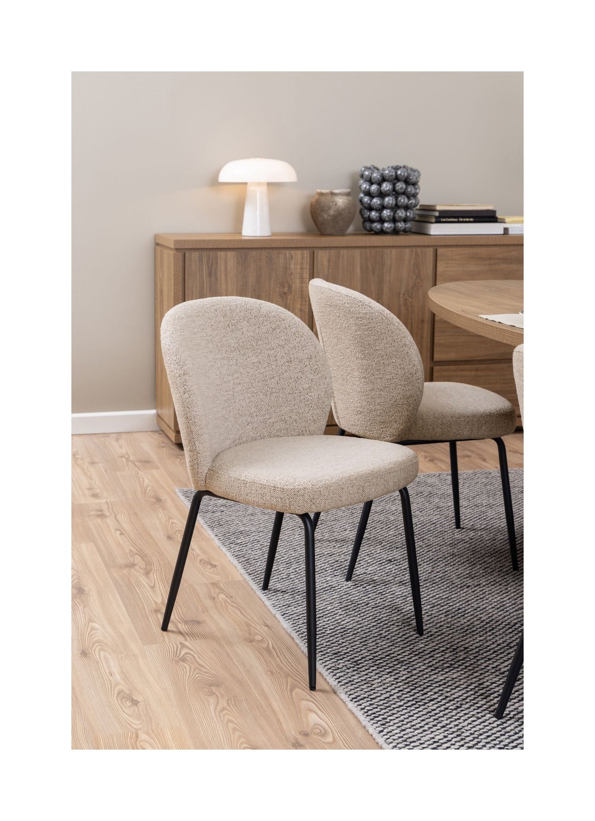 Patricia Dining chair, Beige fabric/legs in matte black metal