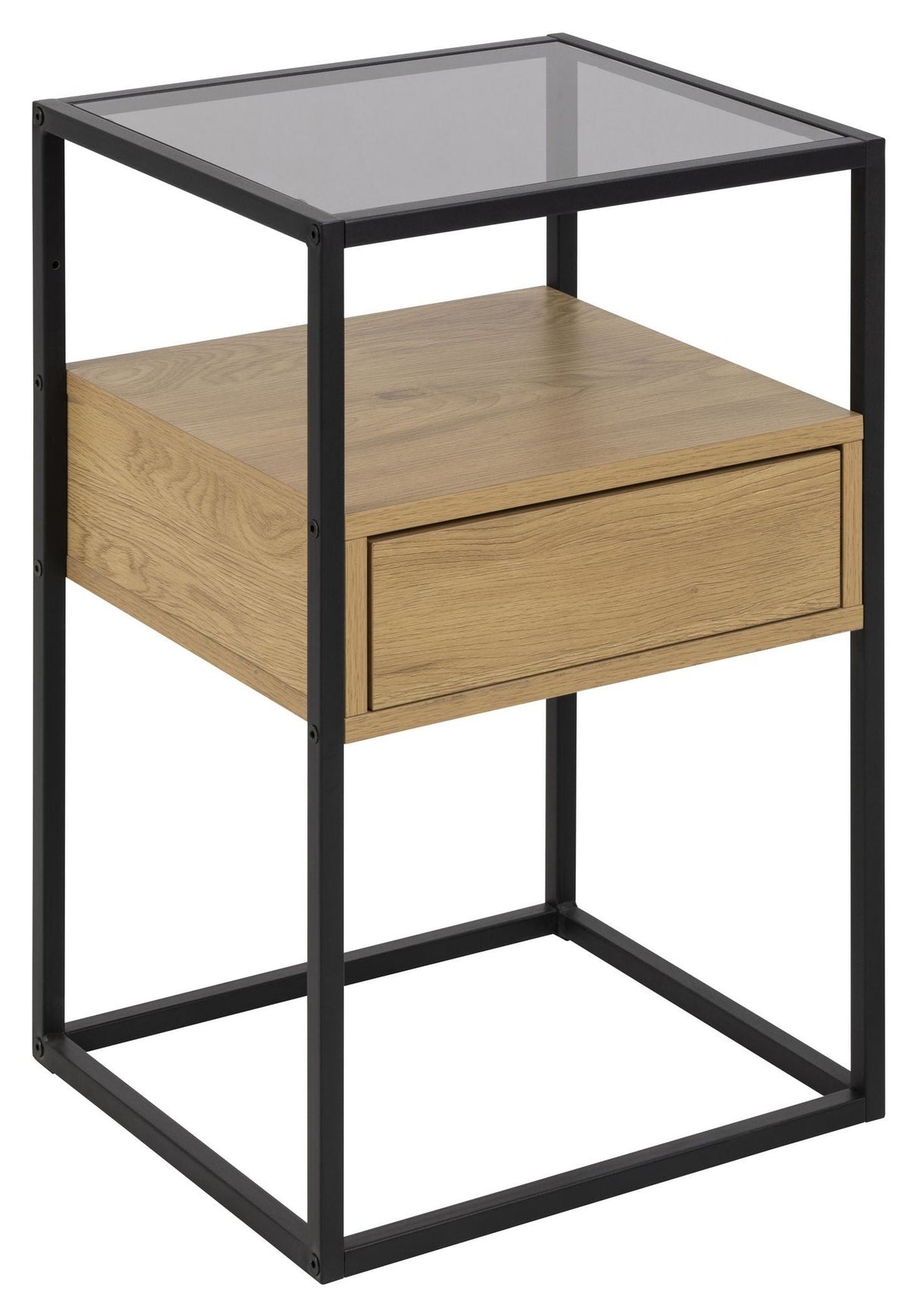 Randolf Bedside table, Gray glass, 40x35