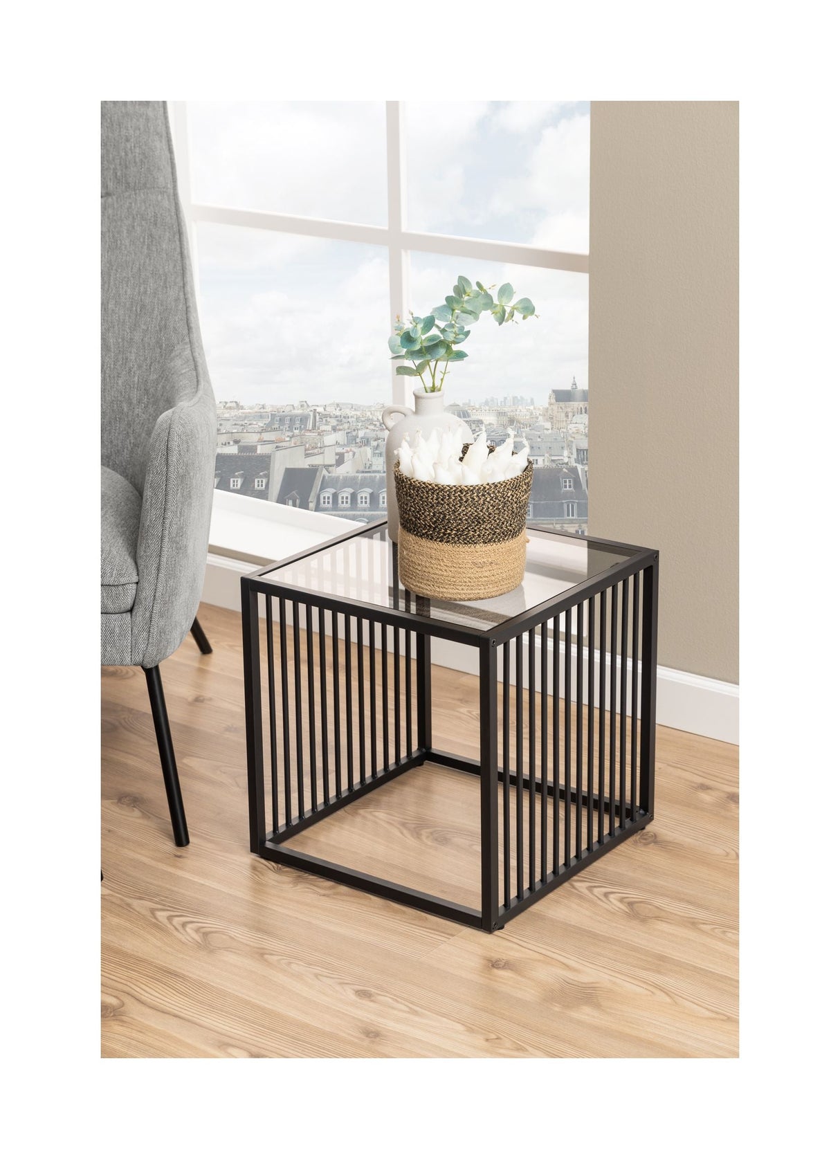 Strington Side table with smoked glass plate, 40x40x40